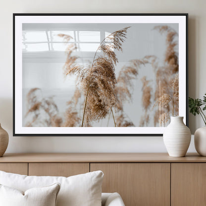 17019393-MGC-FP-36x24_Black-Pampas Grass Wall Art Canvas Print, Framed Neutral Tones Art Picture Print, Minimalist Nature Perfect Boho Minimalist Decor