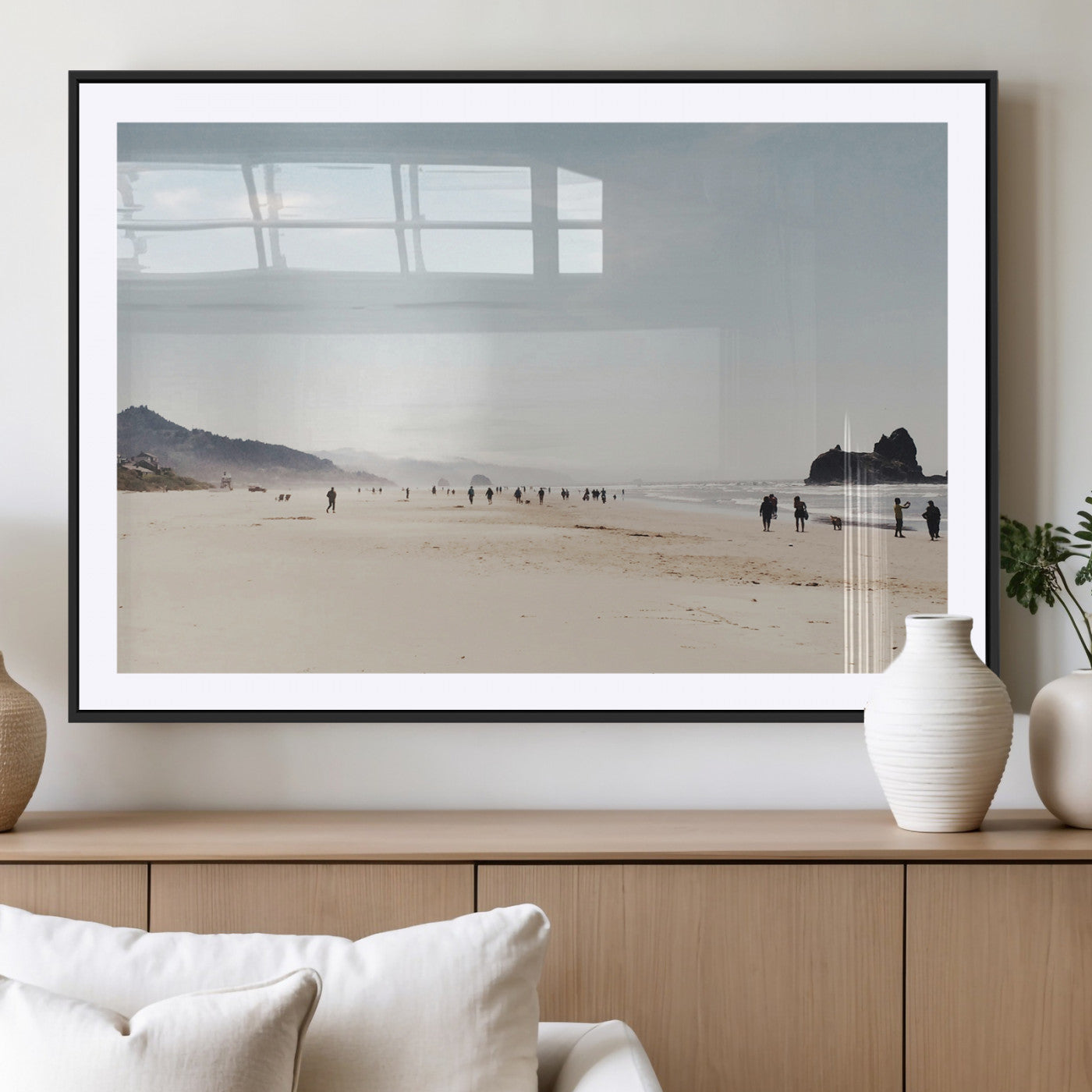 28307820-MGC-FP-36x24_Black-Minimalist Beach Wall Art Canvas Print, Framed Coastal Serenity Art Picture Print, Soft Sand Perfect Modern Coastal Decor Artwork