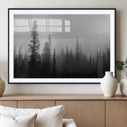 73138900-MGV-CV-36X24-Misty Pines Wall Art Canvas Print, Framed Woodland Photography Art Picture Print, Minimalist Decor Perfect Modern Rustic Decor