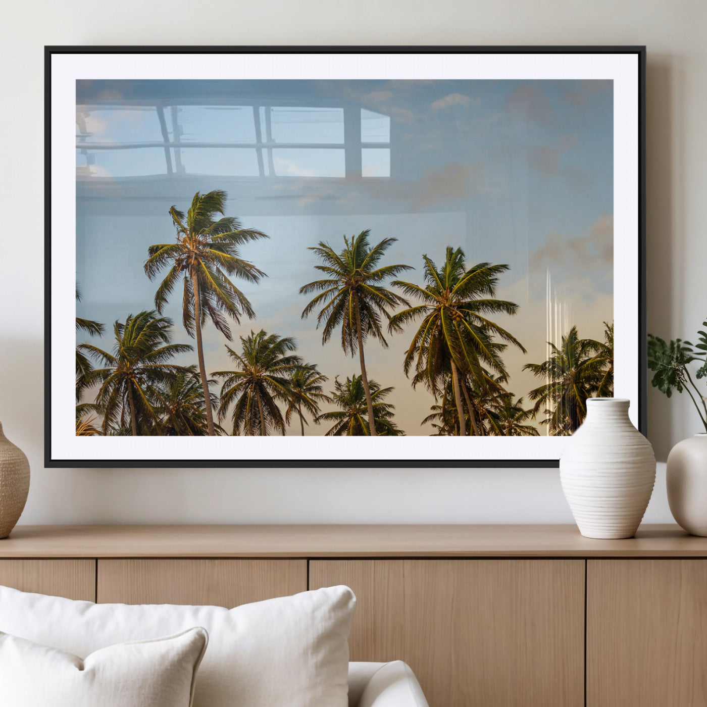 99033771-MGV-CV-36X24-Palm Trees Wall Art Canvas Print, Framed Tropical Vibes Art Picture Print, Coastal Sunset Perfect Coastal Boho Decor Artwork