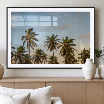 99033771-MGV-CV-36X24-Palm Trees Wall Art Canvas Print, Framed Tropical Vibes Art Picture Print, Coastal Sunset Perfect Coastal Boho Decor Artwork