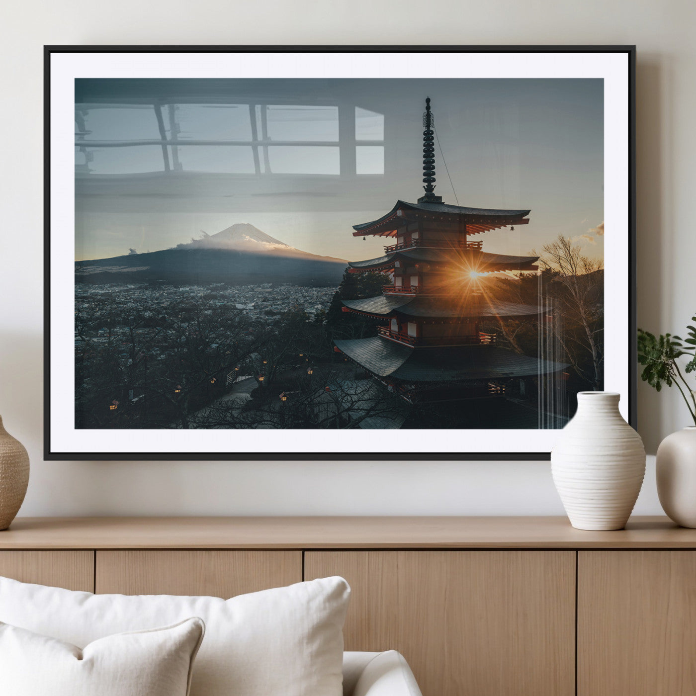 87729656-MGC-FP-36x24_Black-Mount Fuji Wall Art Canvas Print, Framed Japan Travel Art Picture Print, Chureito Pagoda Perfect Zen Minimalism Decor Artwork
