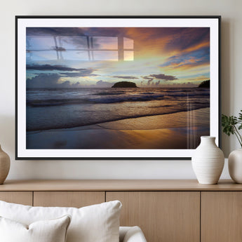 36714356-MGV-CV-36X24-Beach Sunset Wall Art Canvas Print, Framed Ocean Waves Art Picture Print, Tropical Seascape Perfect Coastal Serenity Decor Artwork