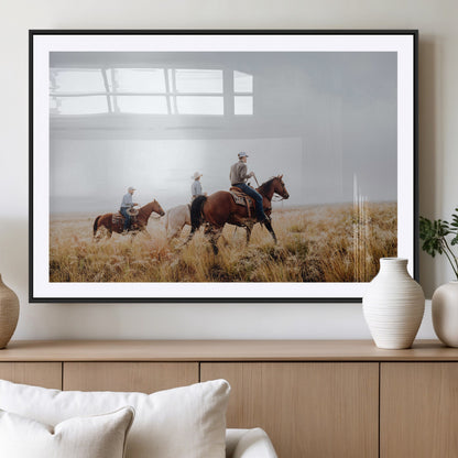 94723307-MGC-FP-36x24_Black-Western Cowboys Wall Art Canvas Print, Framed Rustic Prairie Art Picture Print, Horseback Riding Perfect Rustic Western Decor