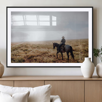 57597730-MGC-FP-36x24_Black-Cowboy Wall Art Wall Art Canvas Print, Framed Western Canvas Art Picture Print, Rustic Ranch Scene Perfect Rustic Western Decor