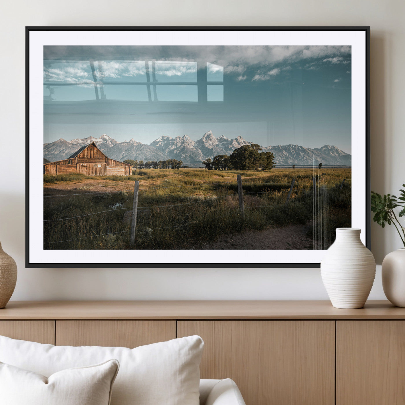 92497443-MGV-CV-36X24-Rustic Farmhouse Wall Art Canvas Print, Framed Mountain Cabin Art Picture Print, Western Landscape Perfect Rustic Farmhouse Decor