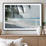 18311030-MGC-FP-36x24_Black-Tropical Beach Wall Art Canvas Print, Framed Serene Ocean Art Picture Print, Palm Tree Shadows Perfect Tropical Coastal Decor