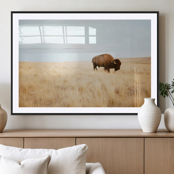 61392510-MGV-CV-36X24-Buffalo Wall Art Wall Art Canvas Print, Framed Western Wildlife Decor Art Picture Print, Rustic Farmhouse Art Perfect Rustic