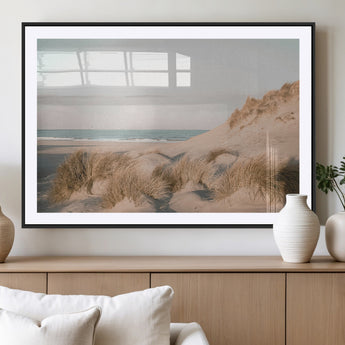 28064037-MGC-FP-36x24_Black-Minimalist Seascape Wall Art Canvas Print, Framed Neutral Beach Print Art Picture Print, Sand Dune Photography Perfect