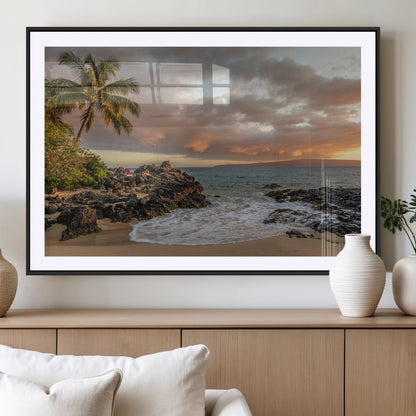 55108220-MGV-CV-36X24-Tropical Beach Wall Art Canvas Print, Framed Hawaiian Sunset Art Picture Print, Ocean Waves Perfect Coastal Tropical Decor Artwork