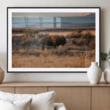 39509187-MGV-CV-36X24-Western Wildlife Wall Art Canvas Print, Framed Bison Art Picture Print, Golden Hour Perfect Western Rustic Decor Artwork