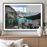 98014896-MGV-CV-36X24-Canadian Rockies Wall Art Canvas Print, Framed Mountain Landscape Art Picture Print, Turquoise Water Perfect Scandinavian