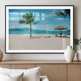 42623350-MGV-CV-36X24-Tropical Beach Wall Art Canvas Print, Framed Palm Tree Art Picture Print, Ocean View Perfect Tropical Coastal Decor Artwork