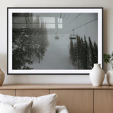 87018452-MGC-FP-36x24_Black-Ski Lift Wall Art Canvas Print, Framed Snowy Pines Art Picture Print, Misty Landscape Perfect Winter Serenity Decor Artwork