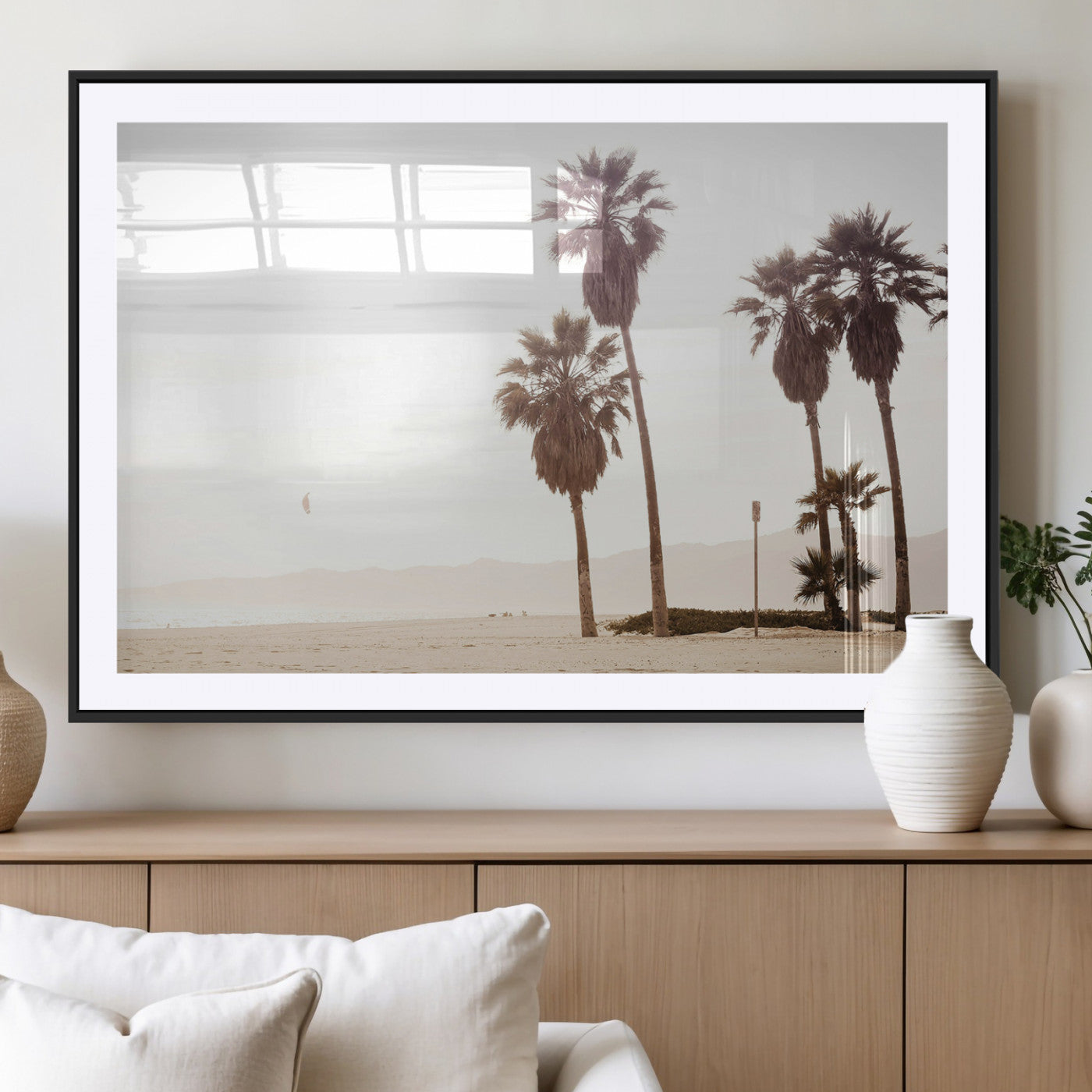 48255923-MGC-FP-36x24_Black-Coastal Light Wall Art Canvas Print, Framed Relaxing Shoreline Art Picture Print, Minimalist Ocean Perfect Tropical Serenity Decor