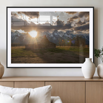 52555760-MGC-FP-36x24_Black-Snowy Peaks Wall Art Canvas Print, Framed Nature Escape Art Picture Print, Rustic Charm Perfect Rustic Western Decor Artwork