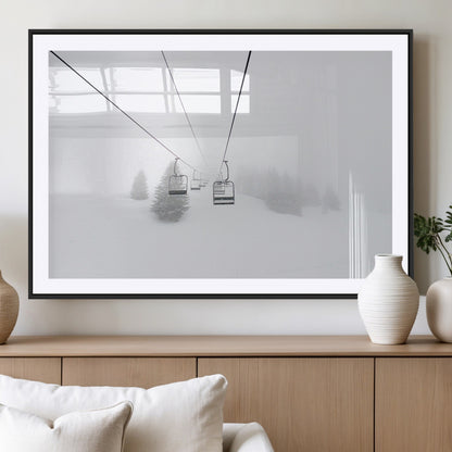 20216390-MGC-FP-36x24_Black-Ski Lift Wall Art Canvas Print, Framed Snowy Landscape Art Picture Print, Alpine Adventure Perfect Nordic Minimalist Decor Artwork