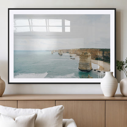 70095633-MGC-FP-36x24_Black-Twelve Apostles Wall Art Canvas Print, Framed Coastal Cliffs Art Picture Print, Rugged Rock Formations Perfect Minimalist Coastal