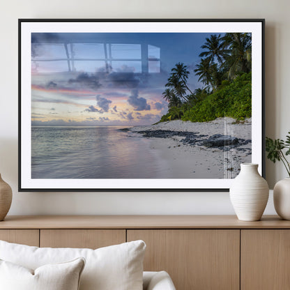 75045485-MGC-FP-36x24_Black-Tropical Beach Wall Art Canvas Print, Framed Sunset Glow Art Picture Print, Palm Tree Coast Perfect Tropical Coastal Decor Artwork