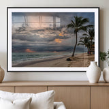 62574547-MGV-CV-36X24-Tropical Storm Wall Art Canvas Print, Framed Moody Beach Art Picture Print, Dramatic Sky Perfect Tropical Coastal Decor Artwork