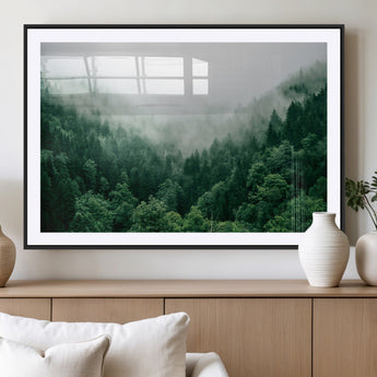 45265379-MGC-FP-36x24_Black-Misty Forest Wall Art – Green Mountain Pine Tree Landscape Canvas Print, Nature Photography Artwork Home Decor for Bedroom, Living