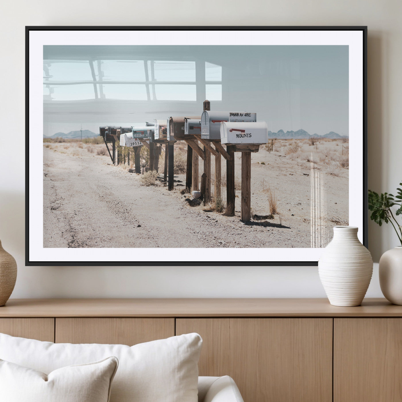 54616109-MGC-FP-36x24_Black-Desert Mailboxes Wall Art – Rustic Rural Roadside Photography Canvas Print, American Southwest Landscape Home Decor for Living