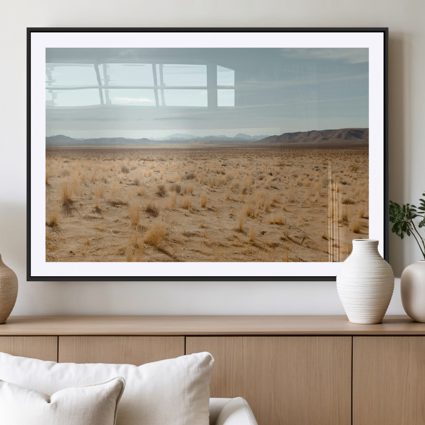 55918919-MGC-FP-36x24_Black-Desert Landscape Wall Art – Golden Grass Plains and Mountain Horizon Canvas Print, Southwest Nature Photography Decor for Living