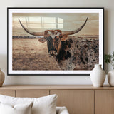 95745718-MGV-CV-36X24-Texas Longhorn Wall Art – Western Cattle Photography Canvas Print, Rustic Ranch Animal Artwork Country Farmhouse Decor for Living