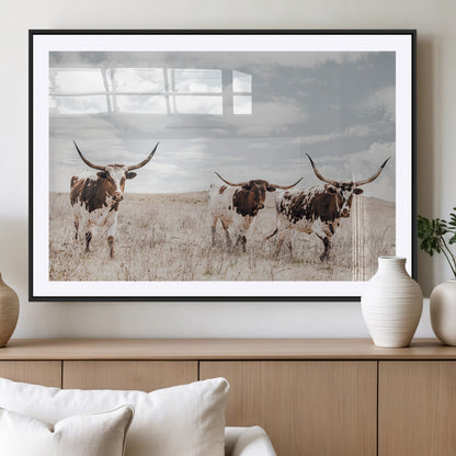 65621083-MGV-CV-36X24-Texas Longhorn Wall Art – Rustic Western Cattle Canvas Print, Southwestern Ranch Photography Decor for Living Room, Office,