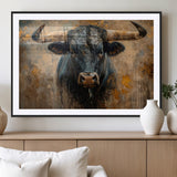 91615410-MGV-CV-36X24-Bull Wall Art – Rustic Western Longhorn Canvas Print, Powerful Abstract Animal Painting, Farmhouse Ranch Decor for Living Room,
