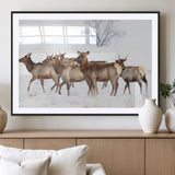 41416314-MGC-FP-36x24_Black-Elk Wall Art – Wildlife Herd Canvas Print in Snowy Landscape, Rustic Nature Painting, Western Cabin Lodge Decor for Living Room,