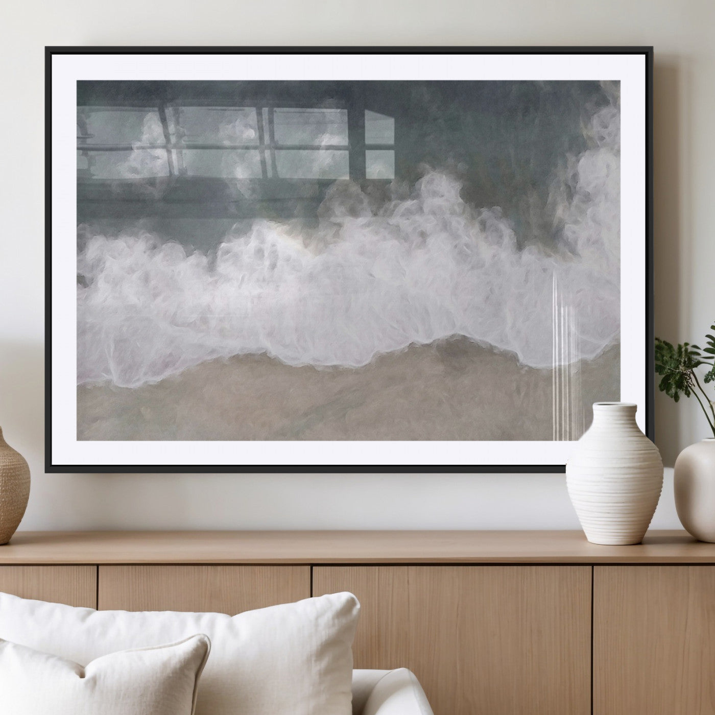 10072982-MGC-FP-36x24_Black-Abstract Ocean Wave Wall Art – Coastal Beach Canvas Print, Minimalist Seascape Painting, Modern Ocean Inspired Artwork for Living