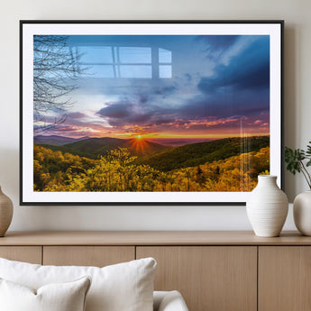 25786346-MGV-CV-36X24-Sunset Over Mountains Wall Art – Nature Landscape Canvas Print, Golden Hour Forest Photography, Scenic Sunrise Artwork for Living