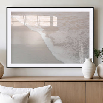 28414510-MGV-CV-36X24-Ocean Shoreline Wall Art – Minimal Coastal Beach Canvas Print, Soft Sea Foam and Sand Photography Artwork, Relaxing Nautical Decor