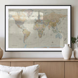 41929777-MGC-FP-36x24_Black-World Map Wall Art – Large Detailed Political Atlas Style Map Print with Countries, Cities, and Oceans, Warm Earth Tone