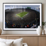 14387817-MGV-CV-36X24-Lambeau Field Stadium Wall Art – Green Bay Packers Game Day Canvas Print with Fireworks and Crowd – NFL Football Fan Man Cave