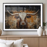 25265572-MGC-FP-36x24_Black-Longhorn Bull Wall Art – Rustic Western Texas Steer Canvas Print, Textured Animal Painting for Home, Office, Man Cave or Farmhouse