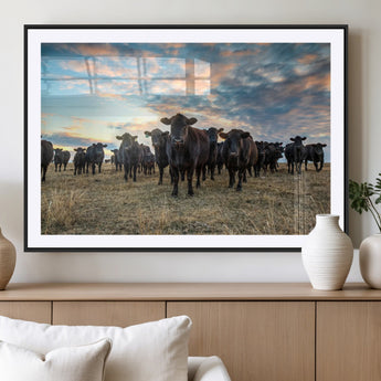 13867292-MGV-CV-36X24-Black Cattle Wall Art – Rustic Ranch Herd Canvas Print, Western Farmhouse Country Landscape Decor for Living Room, Office, or