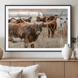 47758300-MGV-CV-36X24-Texas Longhorn Cattle Wall Art – Rustic Western Herd Canvas Print, Cowboy Ranch Farmhouse Decor for Living Room, Office, or