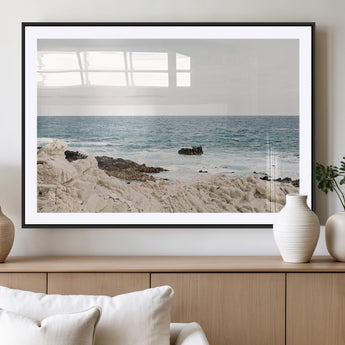 25481980-MGC-FP-36x24_Black-Ocean Coastal Wall Art – Rocky Shoreline and Waves Canvas Print, Serene Beach Landscape Decor for Living Room, Bedroom, or Office