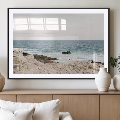 25481980-MGC-FP-36x24_Black-Ocean Coastal Wall Art – Rocky Shoreline and Waves Canvas Print, Serene Beach Landscape Decor for Living Room, Bedroom, or Office