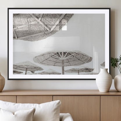 97043123-MGV-CV-36X24-Beach Umbrella Wall Art – Minimalist Coastal Canvas Print, Woven Parasol Summer Decor for Bedroom, Living Room, or Modern Beach