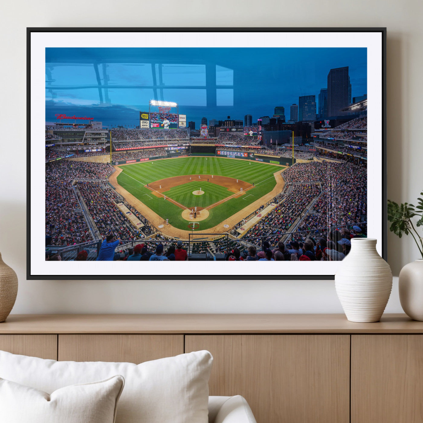 77273035-MGC-FP-36x24_Black-Baseball Stadium Wall Art – Panoramic Evening Game Canvas Print, Sports Fan Decor for Man Cave, Office, Bar, or Living Room