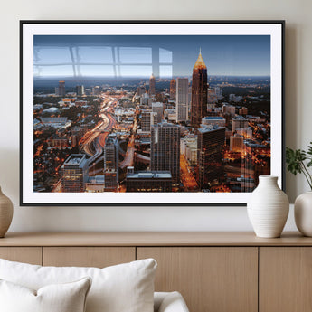 25096967-MGV-CV-36X24-Atlanta Skyline Wall Art – Vibrant Cityscape Canvas Print, Modern Night Lights Urban Decor for Office, Living Room, or Apartment