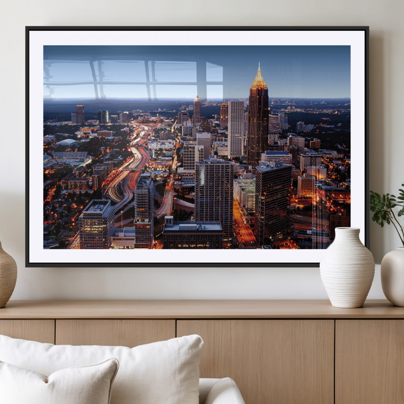 81886632-MGV-CV-36X24-Atlanta Skyline Wall Art – Vibrant City Lights Canvas Print, Modern Urban Cityscape Decor for Living Room, Office, or Apartment