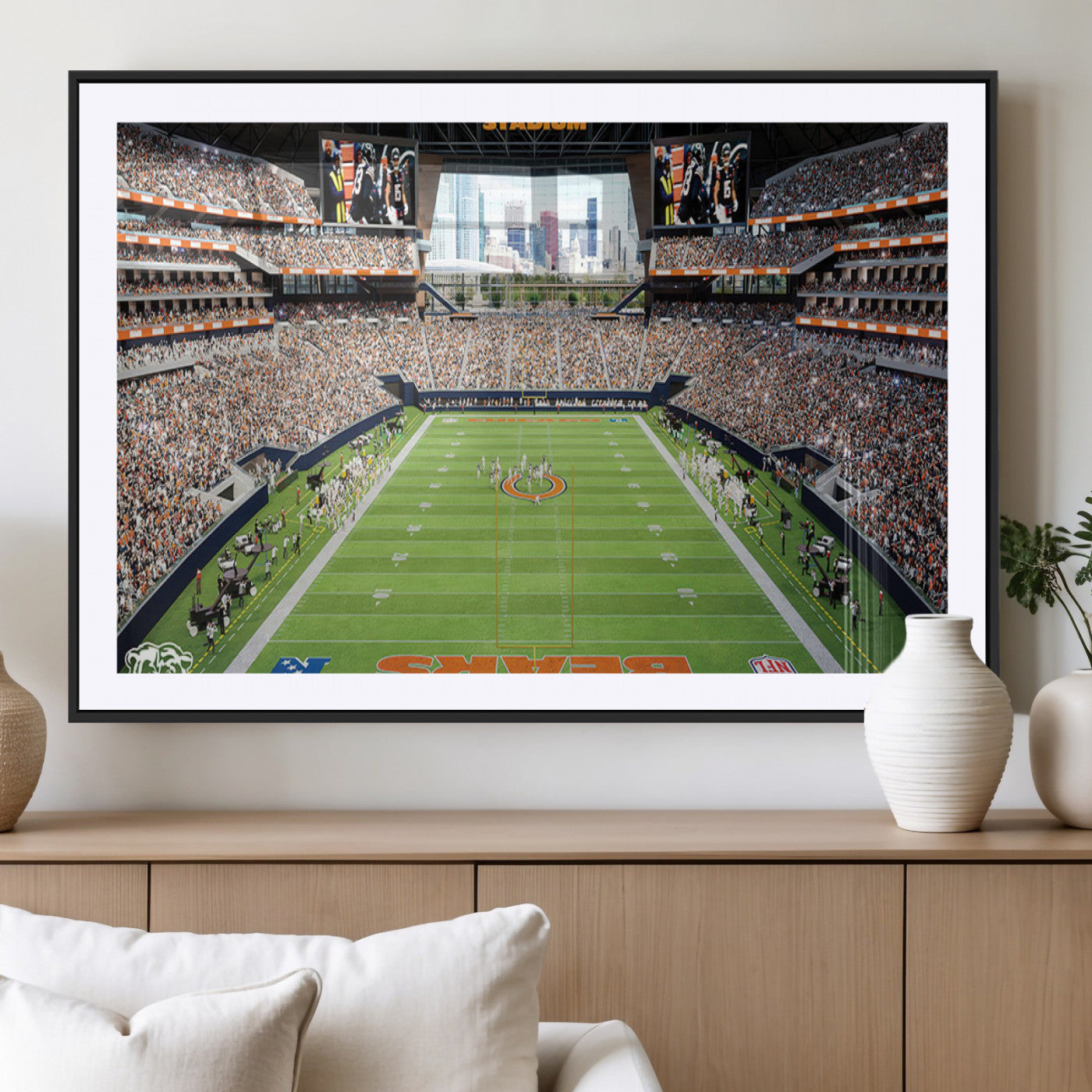 76935553-MGC-FP-36x24_Black-Football Stadium Wall Art – Panoramic Game Day Canvas Print, Sports Decor for Man Cave, Office, Bar, or Living Room