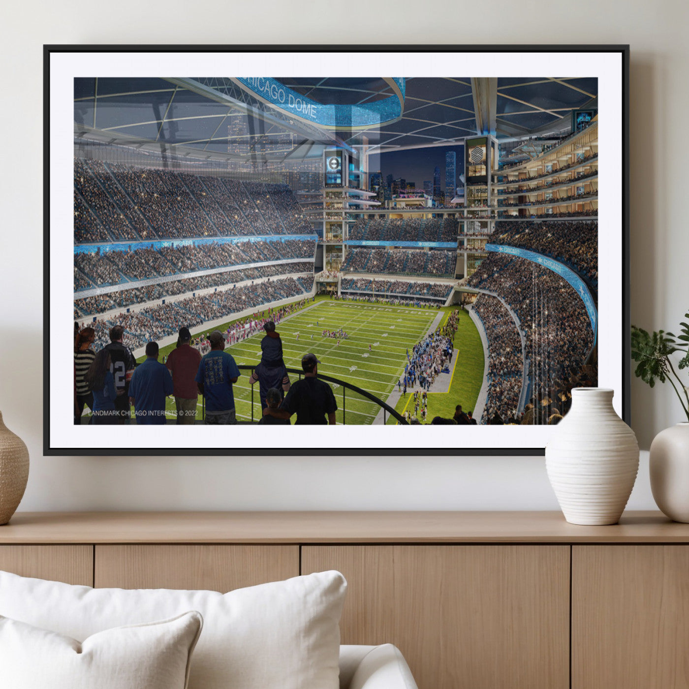 41816511-MGC-FP-36x24_Black-Chicago Dome Stadium Wall Art – Futuristic Football Arena Canvas Print, Modern Sports Fan Decor for Man Cave, Office, Bar, or
