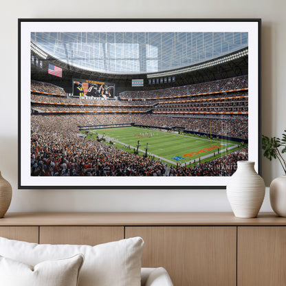 32530647-MGV-CV-36X24-Chicago Bears Stadium Wall Art – Futuristic Dome Arena Canvas Print, Modern Football Concept Design Decor for Man Cave, Bar, or