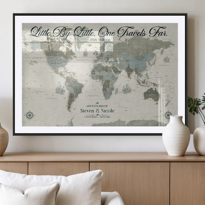 10693204-MGV-CV-36X24-Little By Little One Travels Far Tolkien Quote Blue Green World Map Adventure Wall Art Canvas Print Rustic Wanderlust Travel Decor