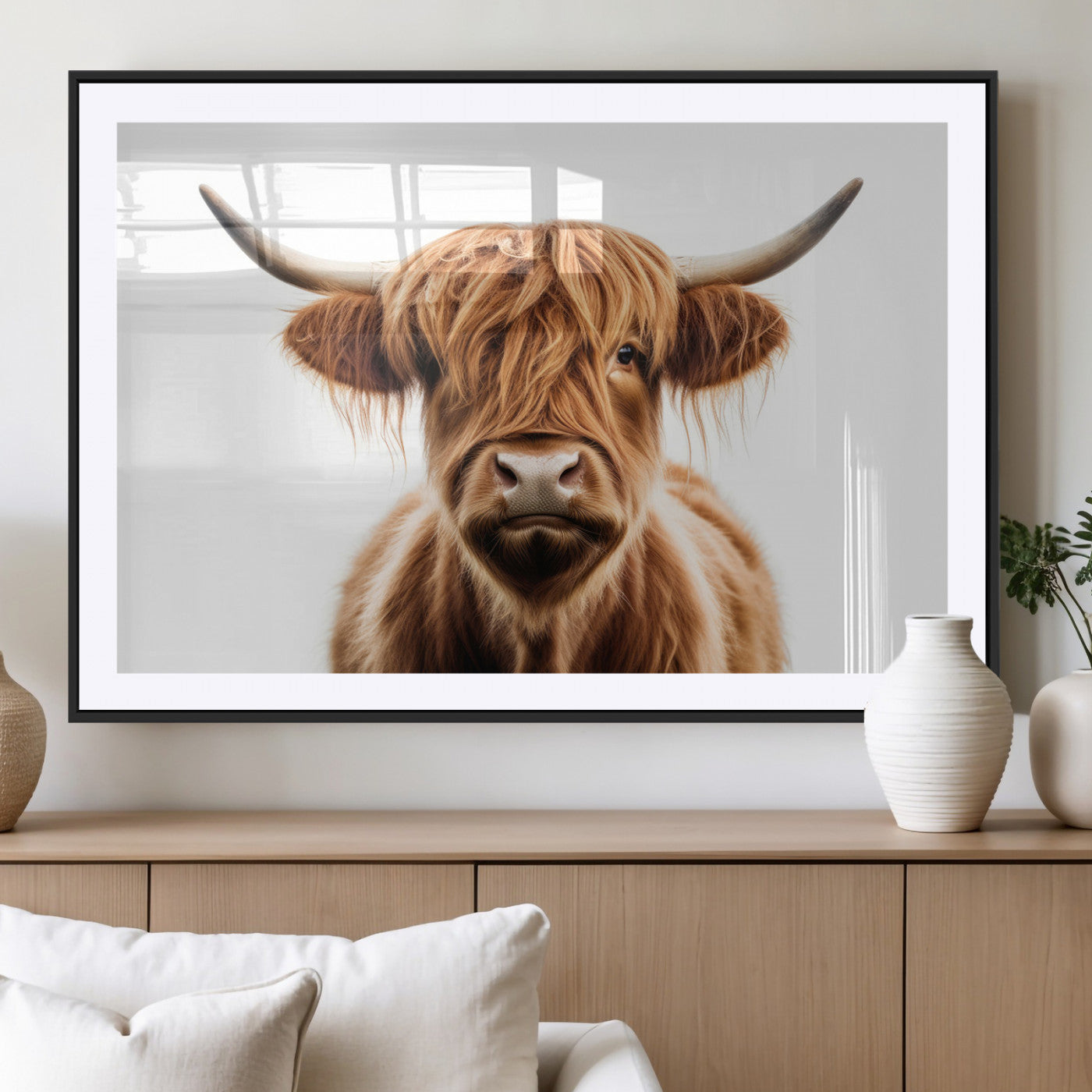 637908607-MGV-FC-93X47-3P_Black-Highland Cow Wall Art Print – Rustic Farmhouse Animal Portrait, Scottish Highland Cattle Canvas, Modern Country Wall Decor for